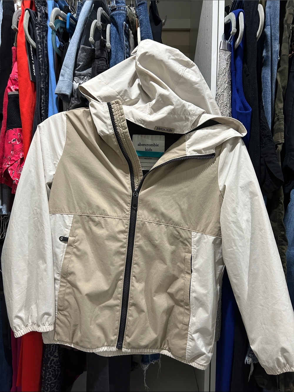 abercrombie kids Two-Tone Beige & Cream Hooded Rain Jacket